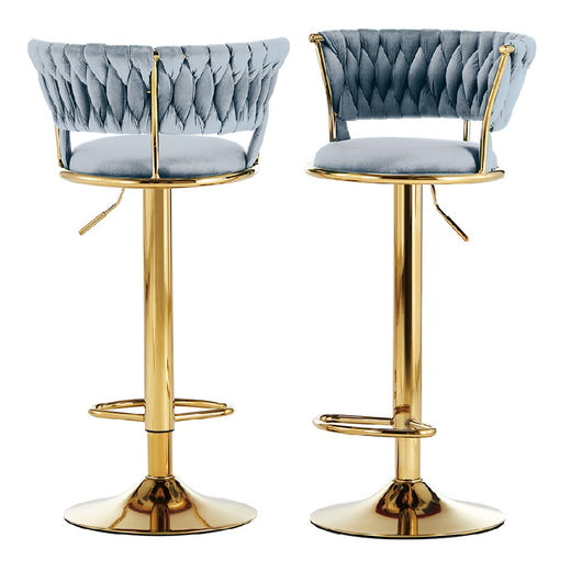 Coppia Sgabelli da Cucina Bar Schienale Intrecciato Velluto e Struttura Oro Grigio