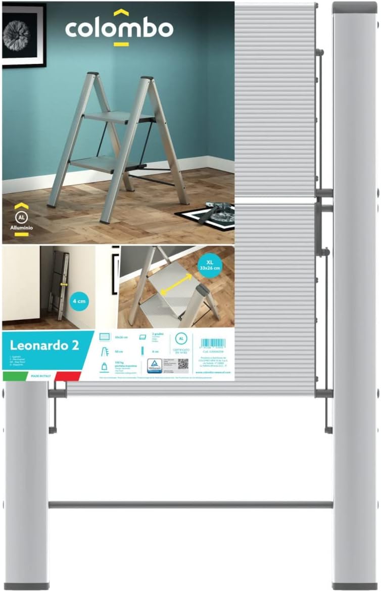 Scala Sgabello a 2 gradini salvaspazio in alluminio mod. LEONARDO 2 COLOMBO