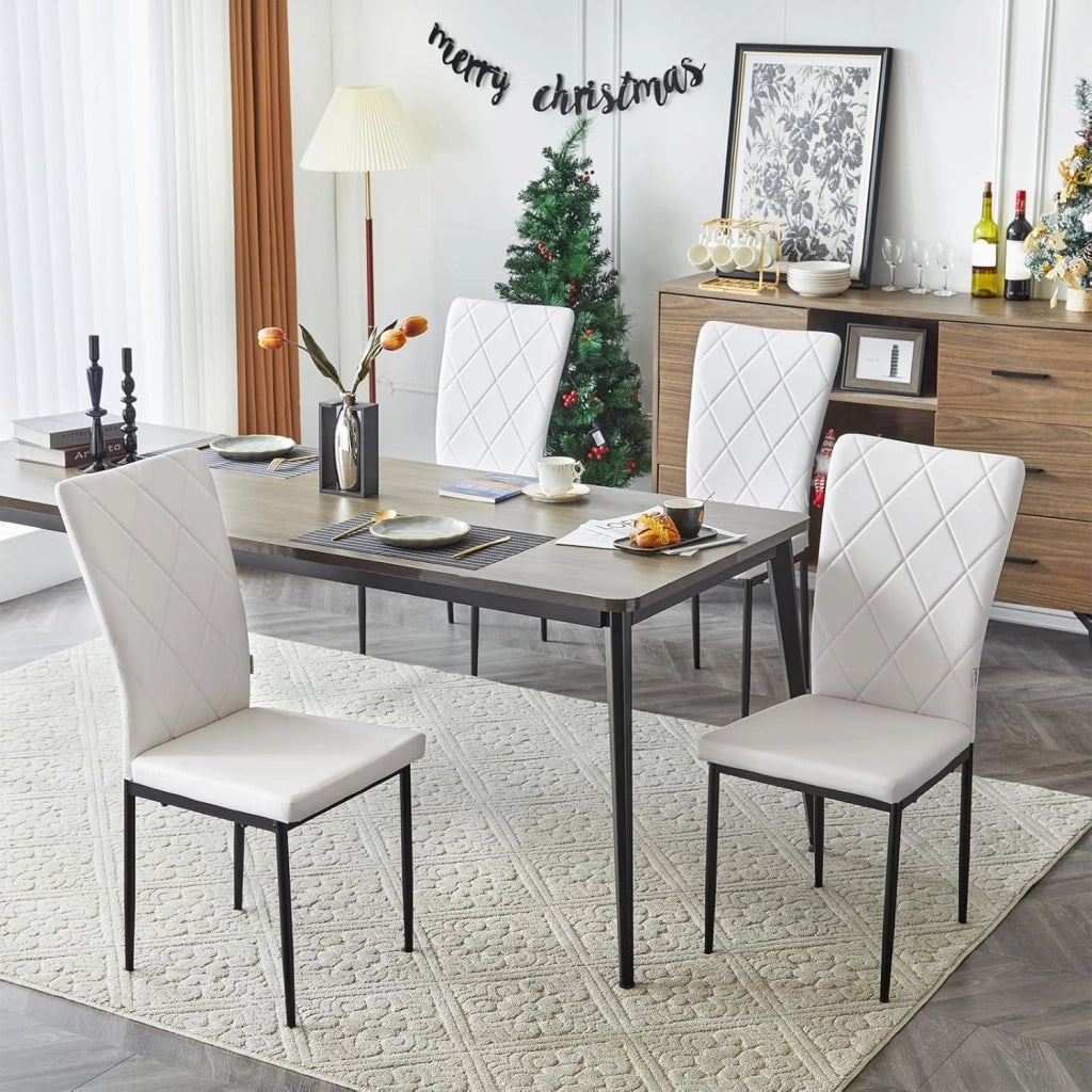 Set di 4 Sedie per Sala da Pranzo, Sedie da Cucina con Schienale Alto, Sedie da Soggiorno Imbottite con Gambe in Metallo e Rivestimento in Ecopelle, Bianco, EZS21ws-4