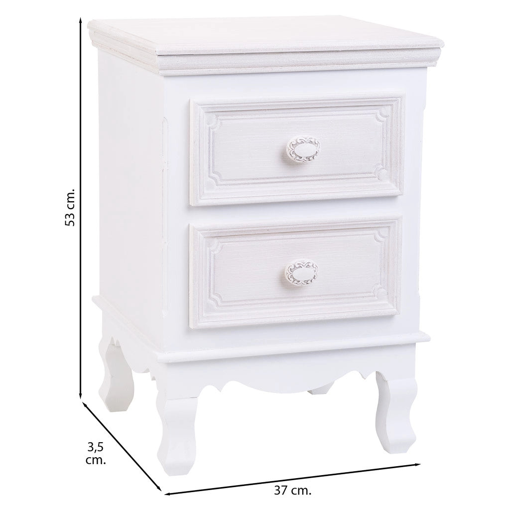 Comodino in legno con 2 cassetti bianchi 37x33,5x53.