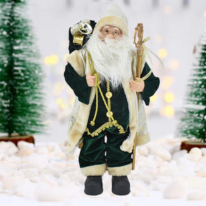 Statuina Babbo Natale Verde Statuetta 80 cm Vestiti in Tessuto Addobbo Natalizio
