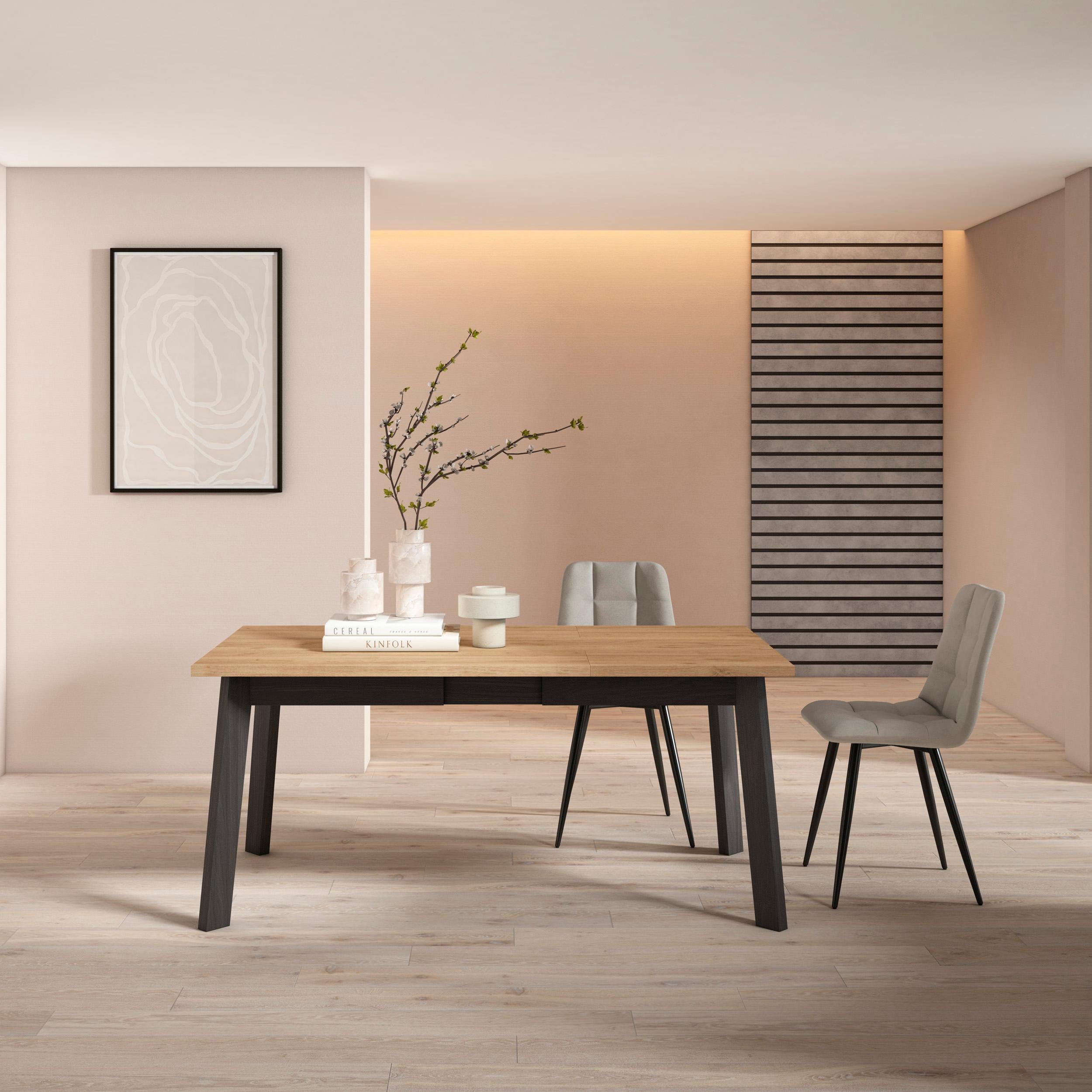 Tavolo da Pranzo, 168x90x74cm, Per 8 persone, Gambe in legno, colore Rovere e nero RF2900