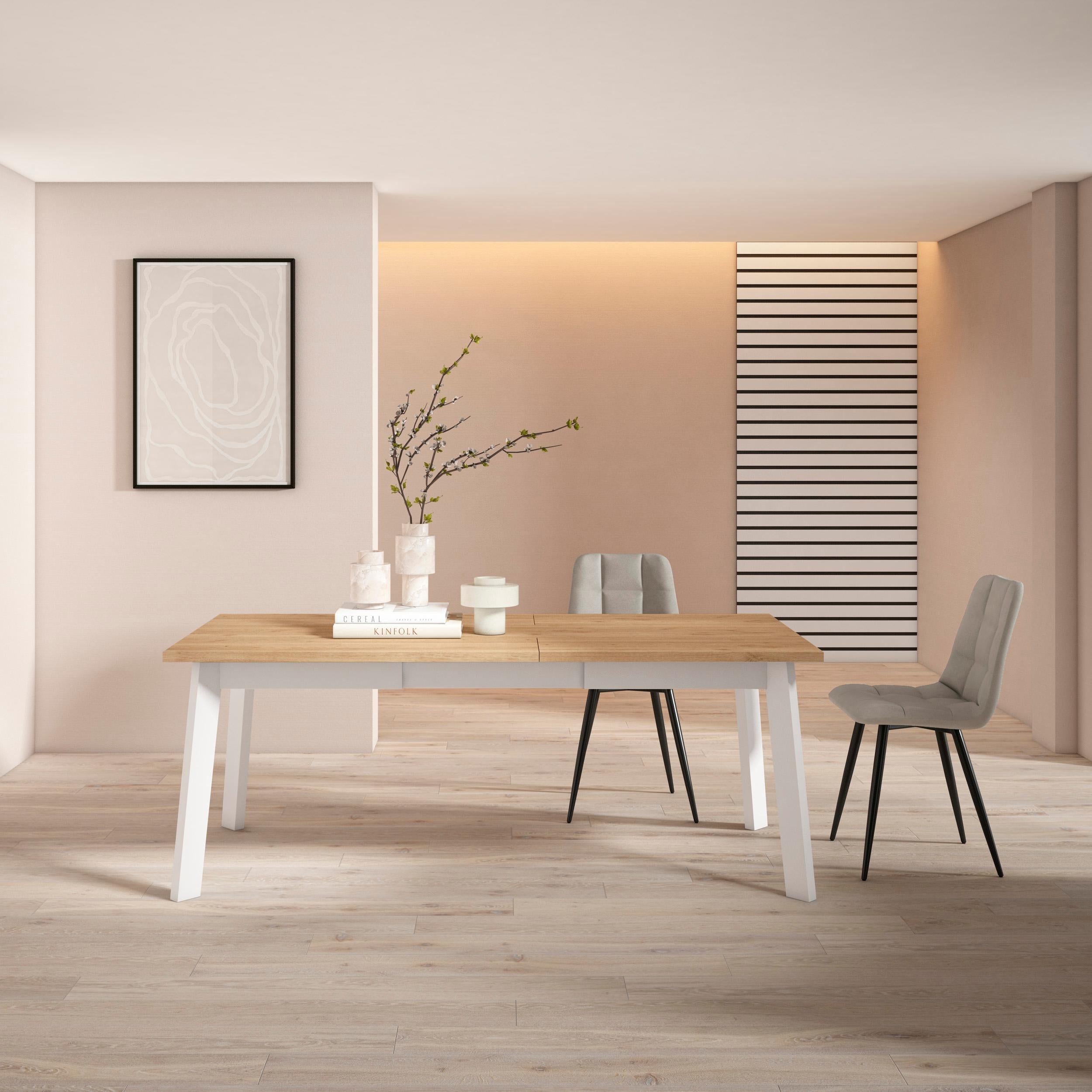 Tavolo da Pranzo, 194x90x74cm, Per 10 persone, Gambe in legno, colore Rovere RF2917