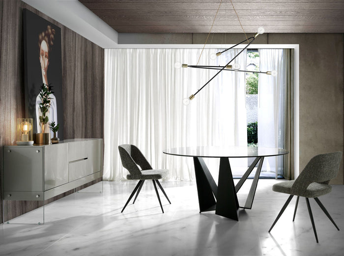 Tavolo da pranzo rotonda vetro temperato e acciaio nero