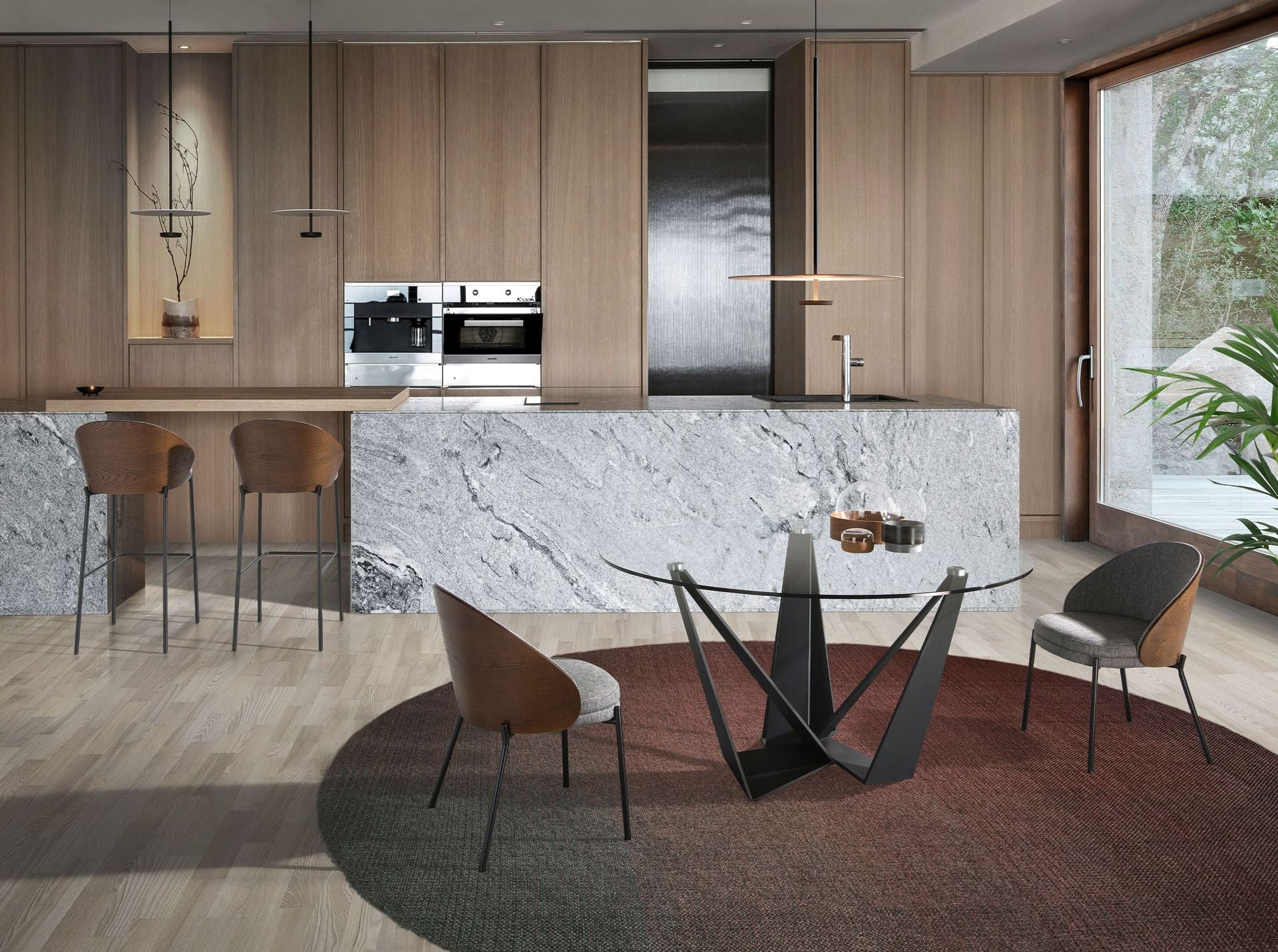 Tavolo da pranzo rotonda vetro temperato e acciaio nero