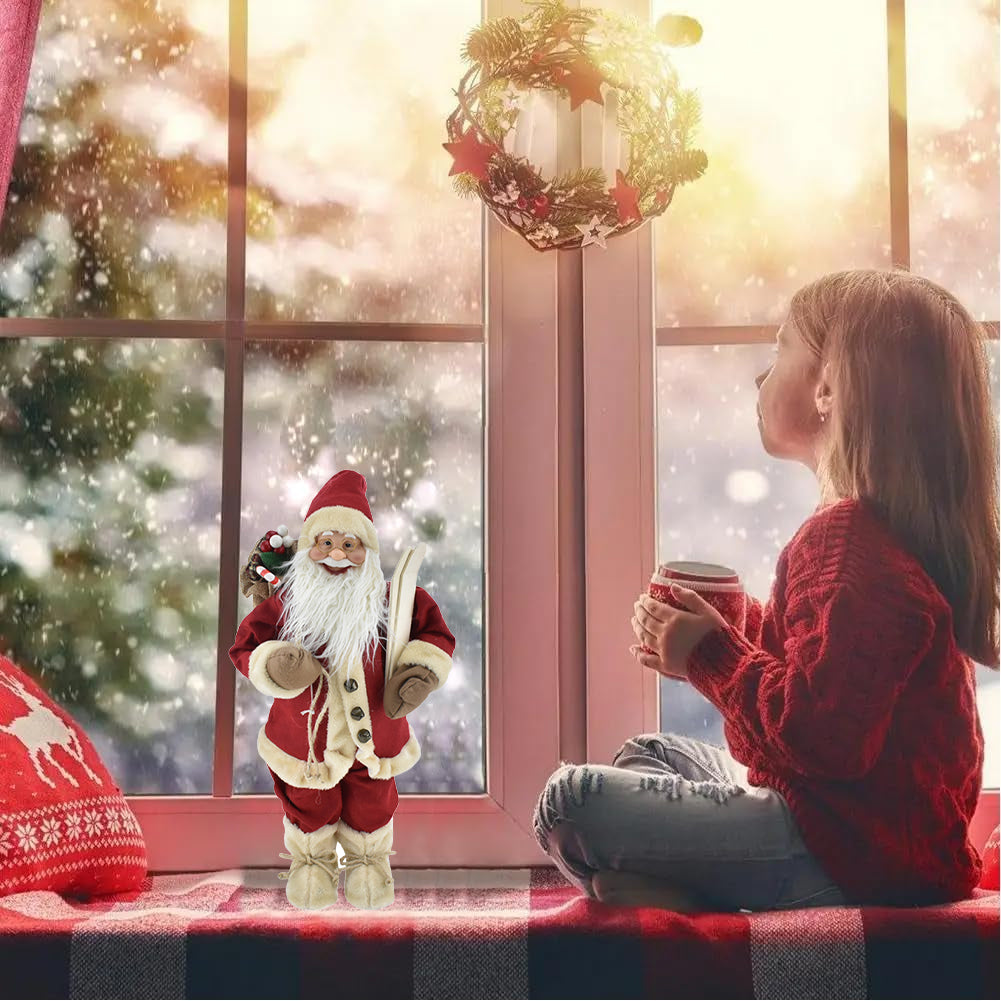 Statuina Babbo Natale Rosso  Statuetta 60cm Vestiti in Tessuto Addobbo Natalizio