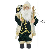 Statuina Babbo Natale Verde Statuetta 40cm Vestiti in Tessuto Addobbo Natalizio