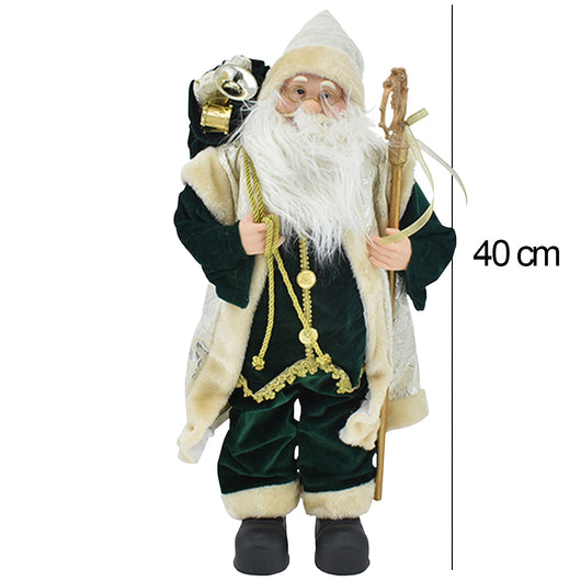 Statuina Babbo Natale Verde Statuetta 40cm Vestiti in Tessuto Addobbo Natalizio