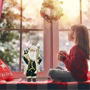 Statuina Babbo Natale Verde Statuetta 40cm Vestiti in Tessuto Addobbo Natalizio