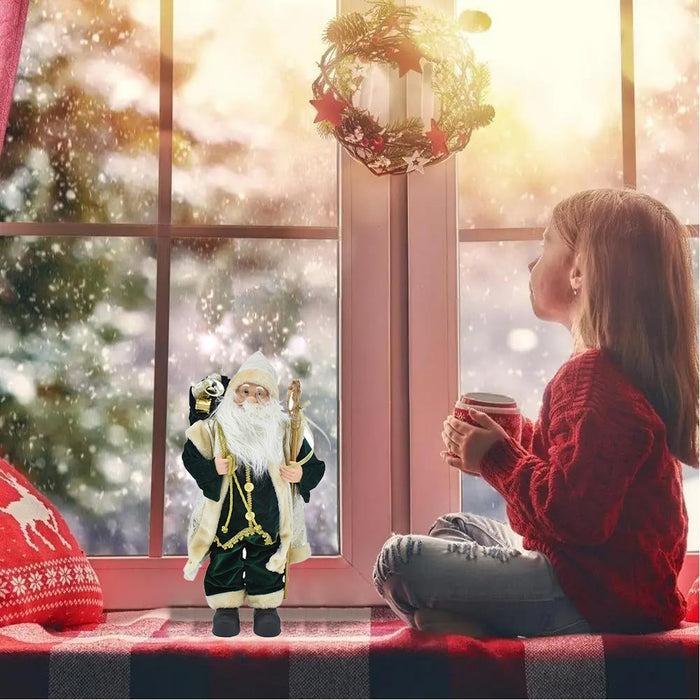 Statuina Babbo Natale Verde Statuetta 40cm Vestiti in Tessuto Addobbo Natalizio
