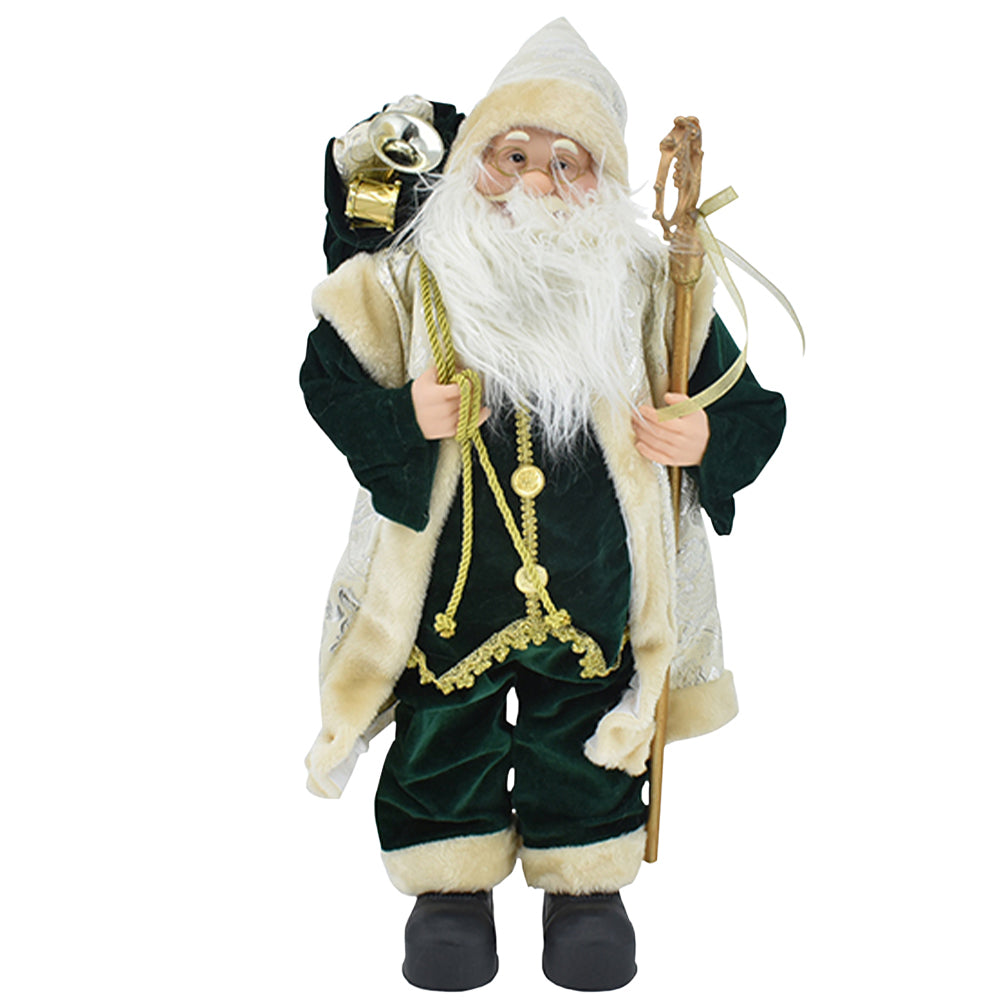 Statuina Babbo Natale Verde Statuetta 40cm Vestiti in Tessuto Addobbo Natalizio