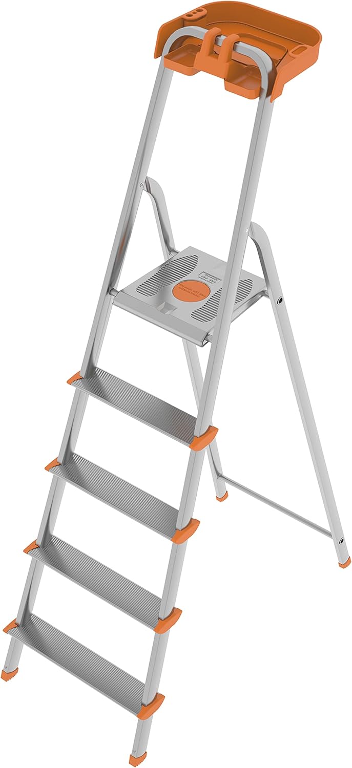 Scala a 5 gradini in Alluminio con portaoggetti per la casa e i professionisti MOD.ATTICA COLOMBO