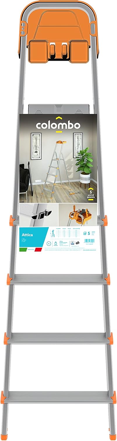 Scala a 5 gradini in Alluminio con portaoggetti per la casa e i professionisti MOD.ATTICA COLOMBO