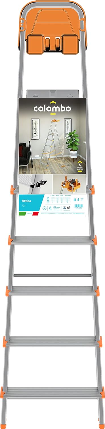 Scala a 6 gradini in Alluminio con portaoggetti per la casa e i professionisti MOD.ATTICA COLOMBO