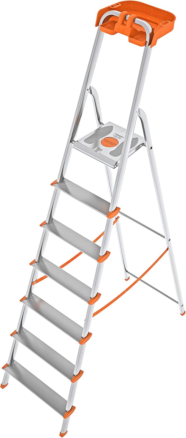 Scala a 7 gradini in Alluminio con portaoggetti per la casa e i professionisti MOD.ATTICA COLOMBO