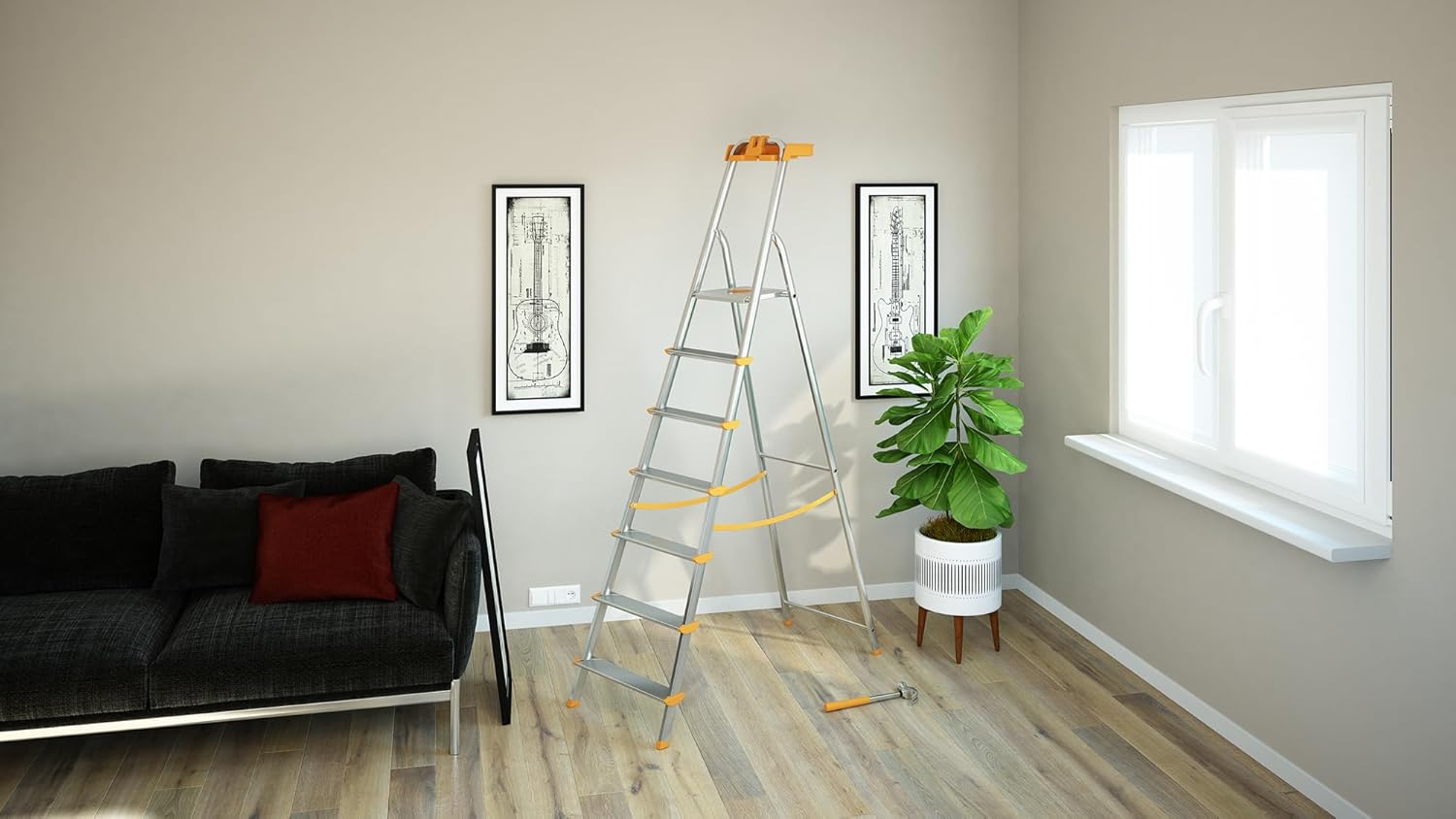 Scala a 7 gradini in Alluminio con portaoggetti per la casa e i professionisti MOD.ATTICA COLOMBO