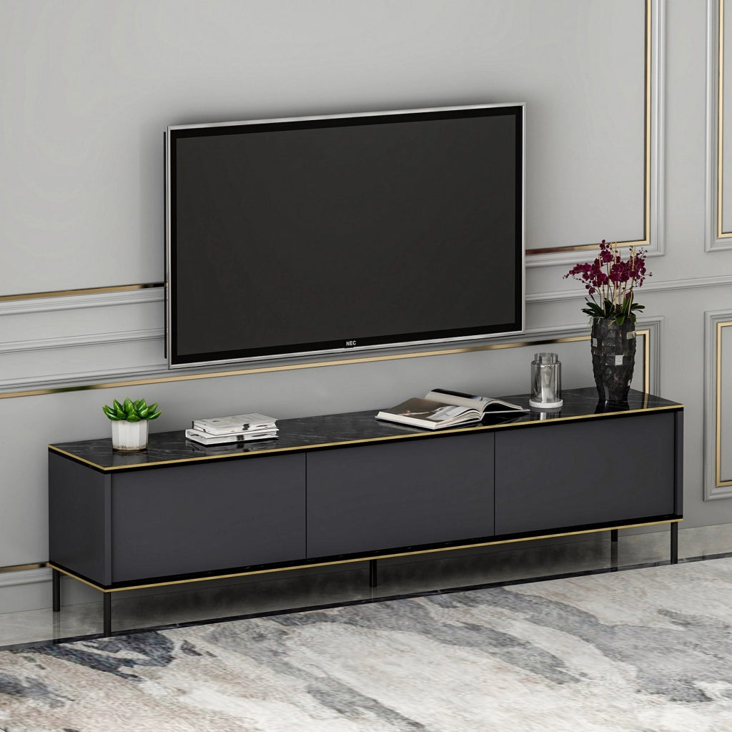 Vicchio, Mobile Porta tv 3 Ante, 180x35x45h cm Nero Antracite