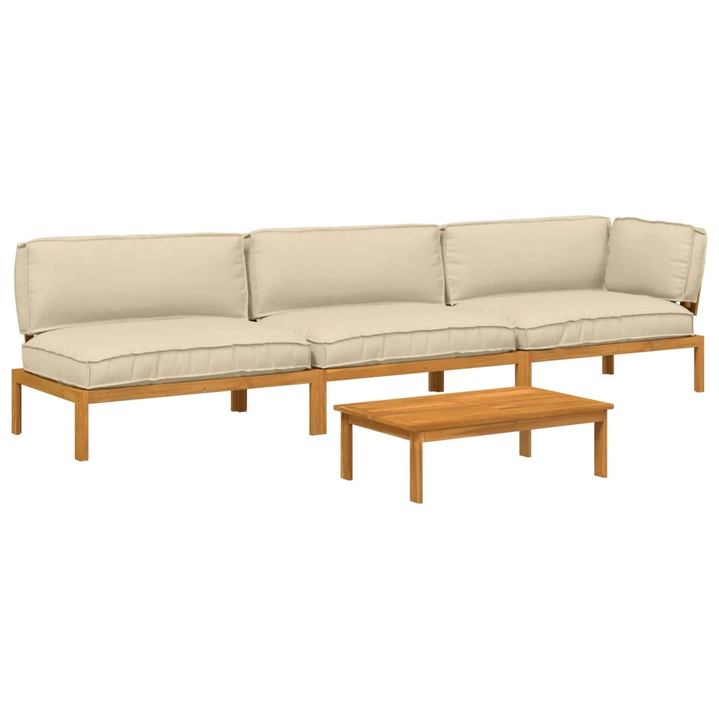 Set di divani con cuscino 4 pcs Beige Legno di Acacia Massello 3418487