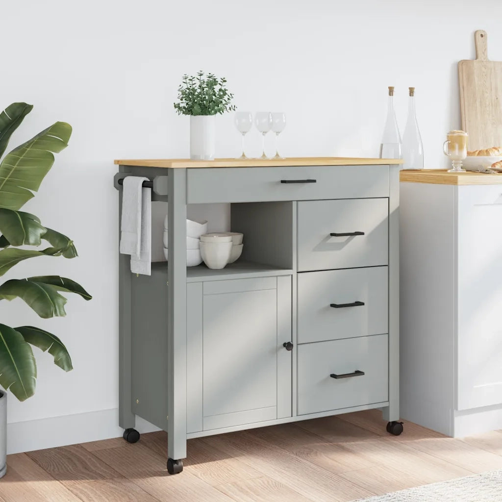 Carrello da Cucina-Scaffale per Cucina MONZA 84x40x88,5 cm in Legno Massello di Pino 898010