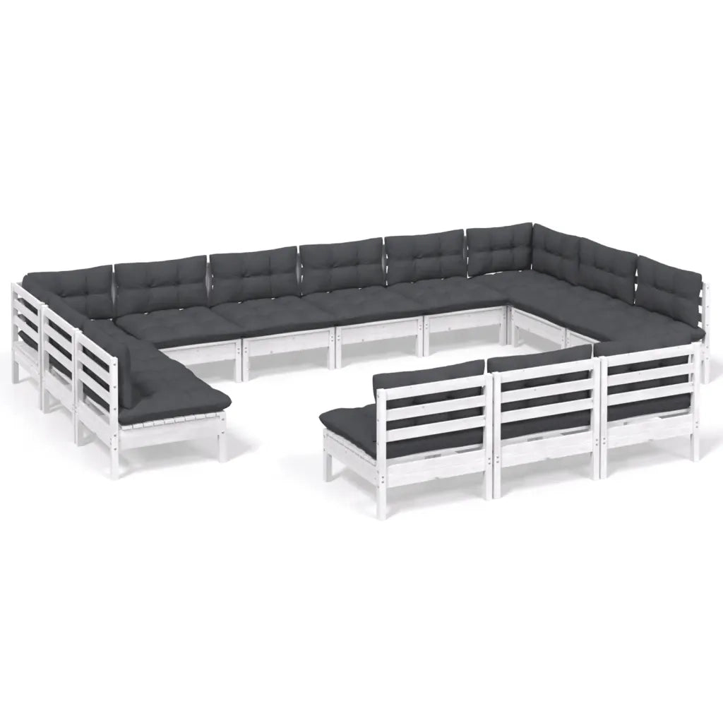 Set Divani da Giardino 13 pz con Cuscini Bianchi Legno di Pino 3097236