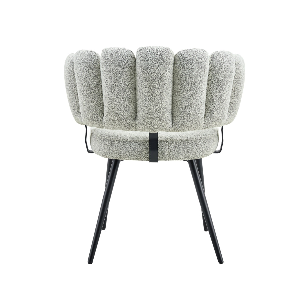 Set di 2 sedie da pranzo in velluto strutturato grigio chiaro con schienale a petalo e gambe nere; 80 cm