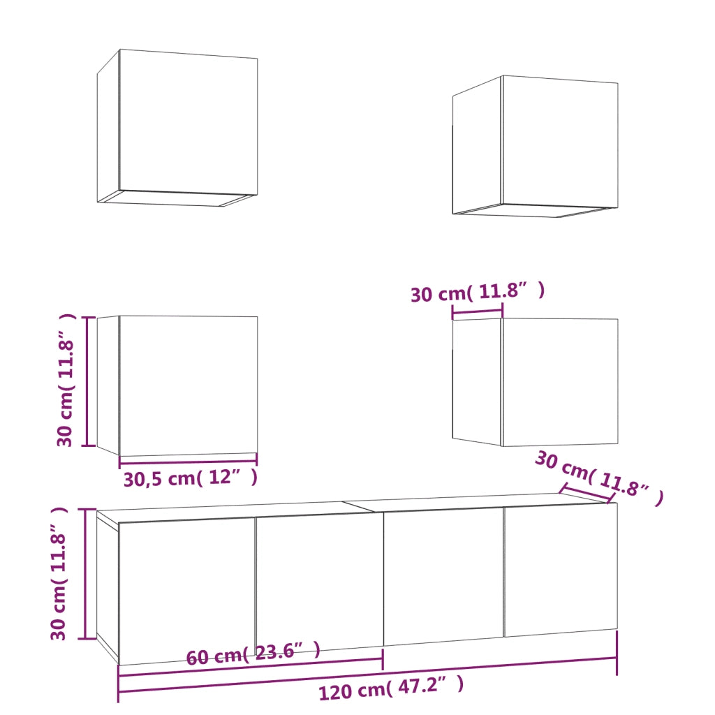 Set di Mobili Porta TV 6 pz Rovere Fumo in Legno Multistrato 3120239