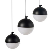 Lampadario con  3 luci LED integrate paralume rotondo metallo verniciato vetro nero stile moderno