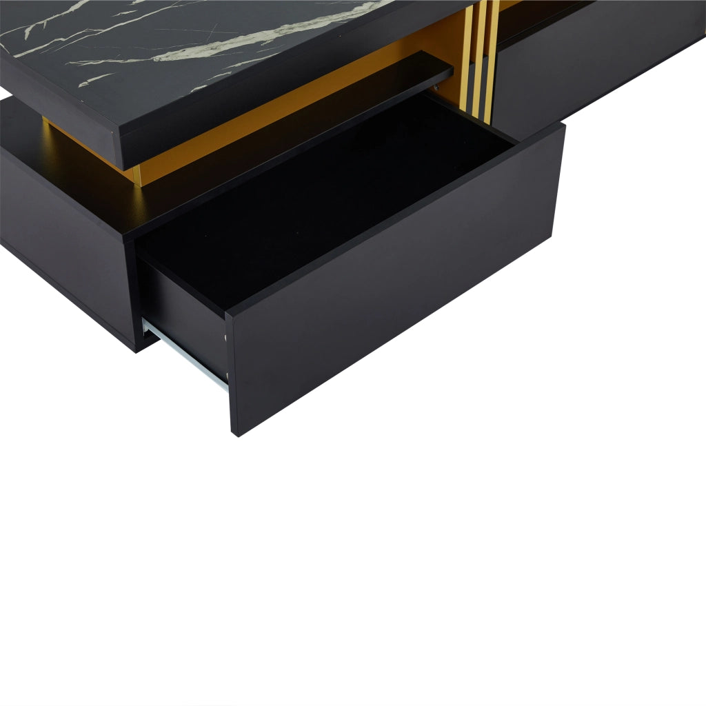 OKWISH Mobile TV con 3 Cassetti e Foro Passacavi, Effetto Marmo, per TV fino a 90 Pollici, Nero, 200×40×42 cm