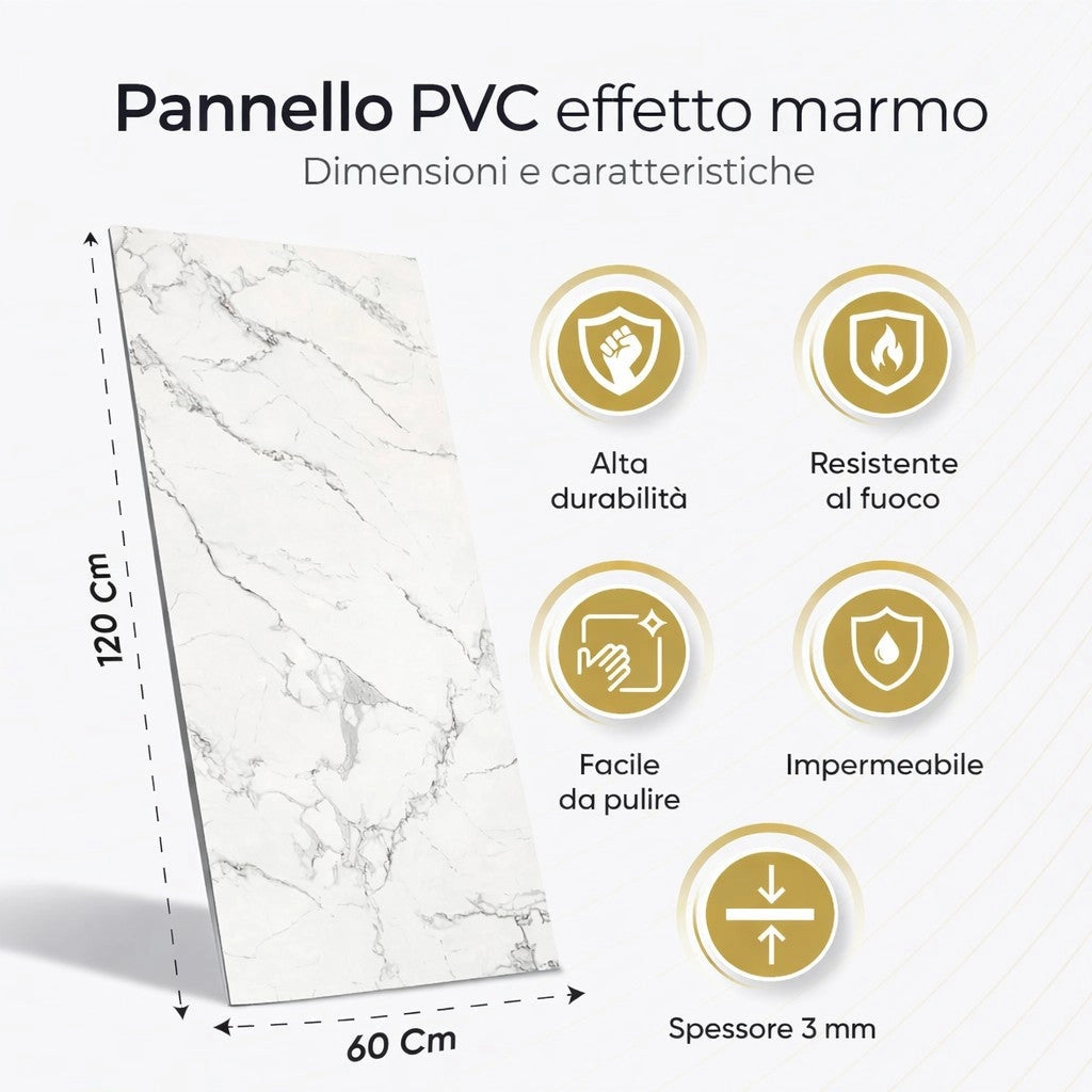 Set 6 Pannelli Decorativi Area 4,3 mq 120x60 cm Rivestimento Murale Effetto Marmo in PVC Bianco