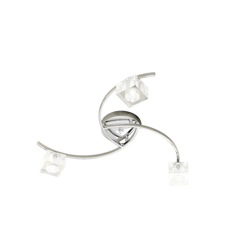 Toplight Plafoniera da soffitto 3 luci Metropolitan con attacco G9, struttura cromo e vetro lavorato, design moderno 50x50x12cm