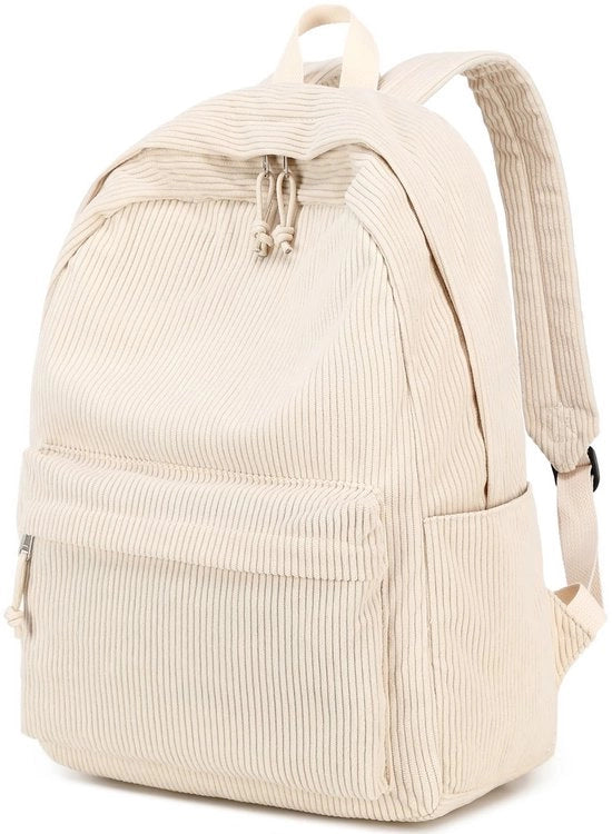 Borsa da Spalla in Corduroy Leggera per Ragazzi e Ragazze Scuola Secondaria e Università, Beige, 43 cm, Stile Classico