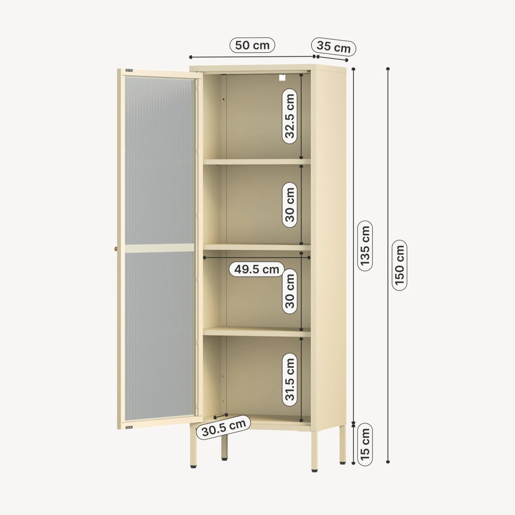 Armadio a Vetrata Säkylä con 4 Scomparti 150 x 50 x 35 cm in Acciaio - Color Cammello [en.casa]