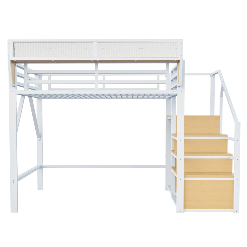 Letto a soppalco 140 x 200 cm; doppio con scala di sicurezza e ripiano rimovibile; senza materasso