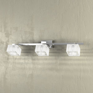 Toplight Applique da parete 3 luci Metropolitan con attacco G9, struttura cromo e vetro lavorato, design moderno 55x10x12cm