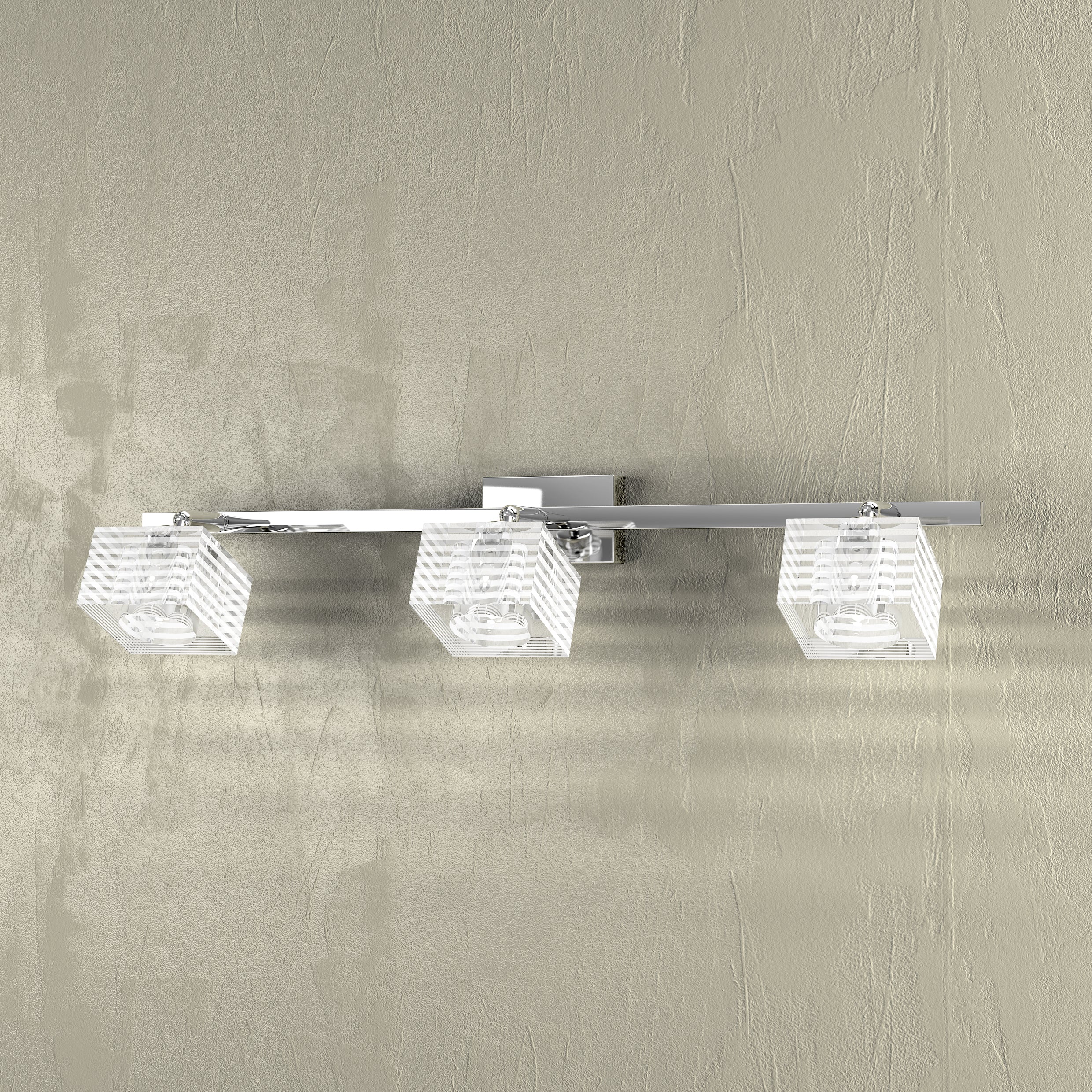 Toplight Applique da parete 3 luci Metropolitan con attacco G9, struttura cromo e vetro lavorato, design moderno 55x10x12cm