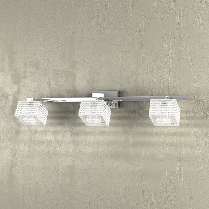 Toplight Applique da parete 3 luci Metropolitan con attacco G9, struttura cromo e vetro lavorato, design moderno 55x10x12cm