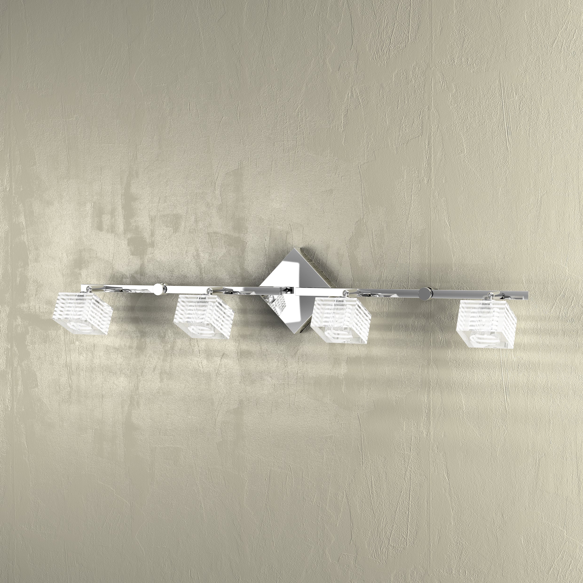 Toplight Applique da parete 4 luci Metropolitan con attacco G9, struttura cromo e vetro lavorato, design moderno 80x10x18cm