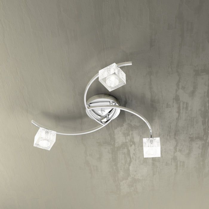 Toplight Plafoniera da soffitto 3 luci Metropolitan con attacco G9, struttura cromo e vetro lavorato, design moderno 50x50x12cm