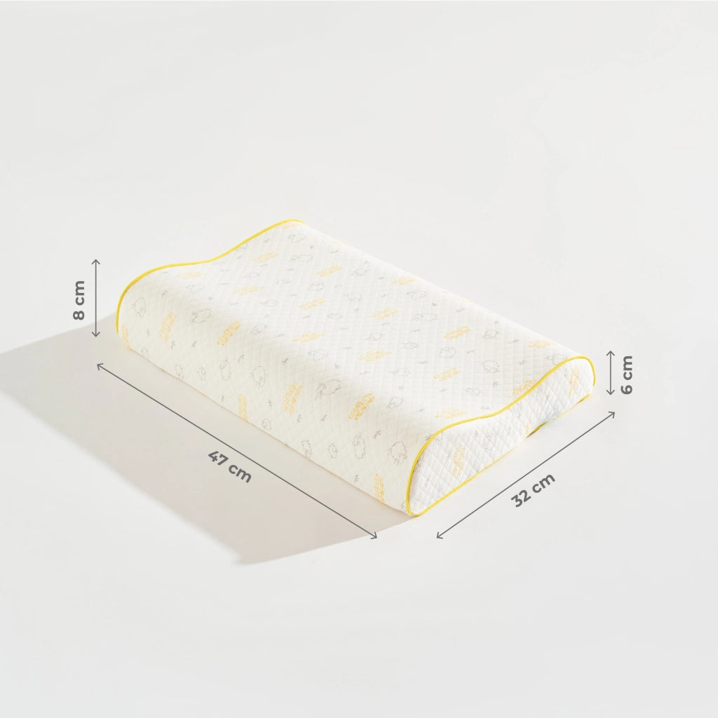 Cuscino Bambini Memory Foam Doppia Onda 47x32 cm (Altezza 6/8 cm) – Supporto Testa e Collo, Traspirante, Federa Sfoderabile Lavabile, Design Ergonomico per Sonno Confortevole