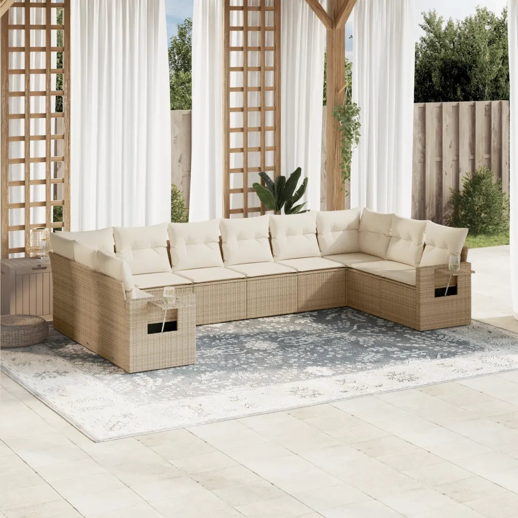 Set Divano da Giardino 10 pz con Cuscini Beige in Polyrattan 3253005