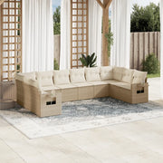 Set Divano da Giardino 10 pz con Cuscini Beige in Polyrattan 3253005