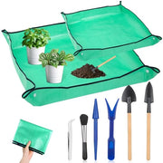 Kit di potatura per giardino, 2-pack di tappeti per piante impermeabili, tappeto per piante pieghevole, vassoio per fiori con 6 set di attrezzi da giardino mini per appassionati di piante, giardinaggio