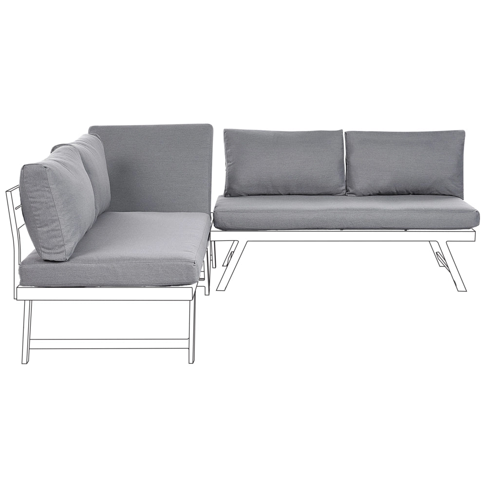Set di 7 copricuscini per sedie da giardino in tessuto grigio scuro resistente ai raggi UV e all'acqua, rimovibili.