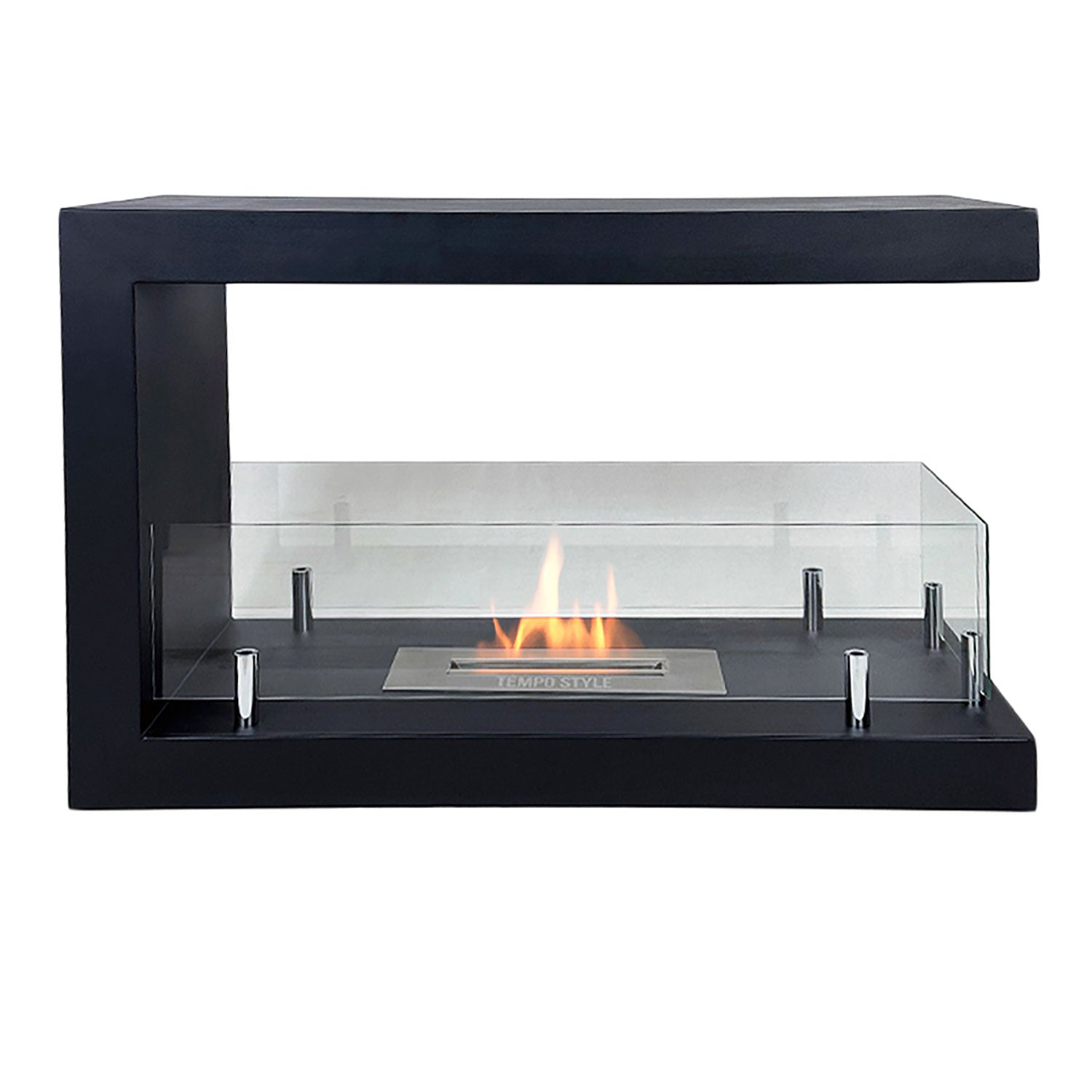 Camino a Bioetanolo da Terra Artico Design Aperto e Vetri Protettivi Serbatoio 850 ml in Acciaio Verniciato Nero