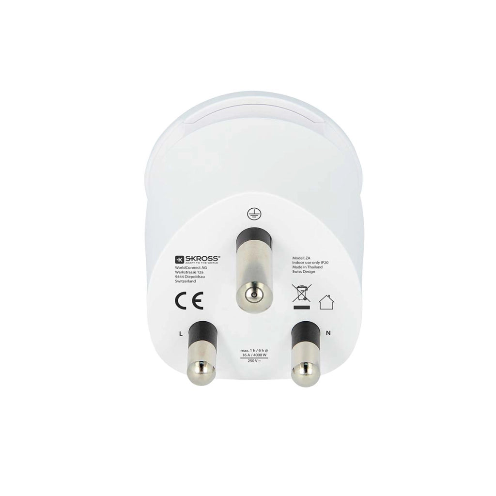 Adattatore universale da viaggio 2 in 1 per Europa e Sudafrica 16A Bianco Skross