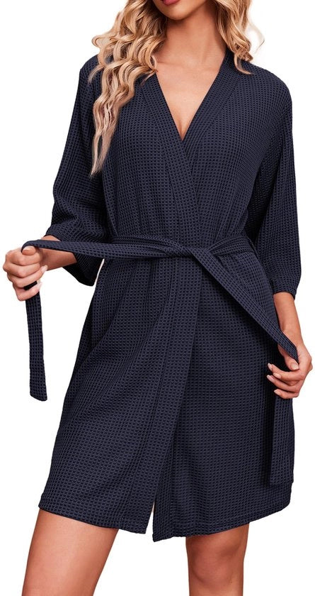 Kimono da camera per donna elegante, abito da notte, grande taglia, blu marino, XXL