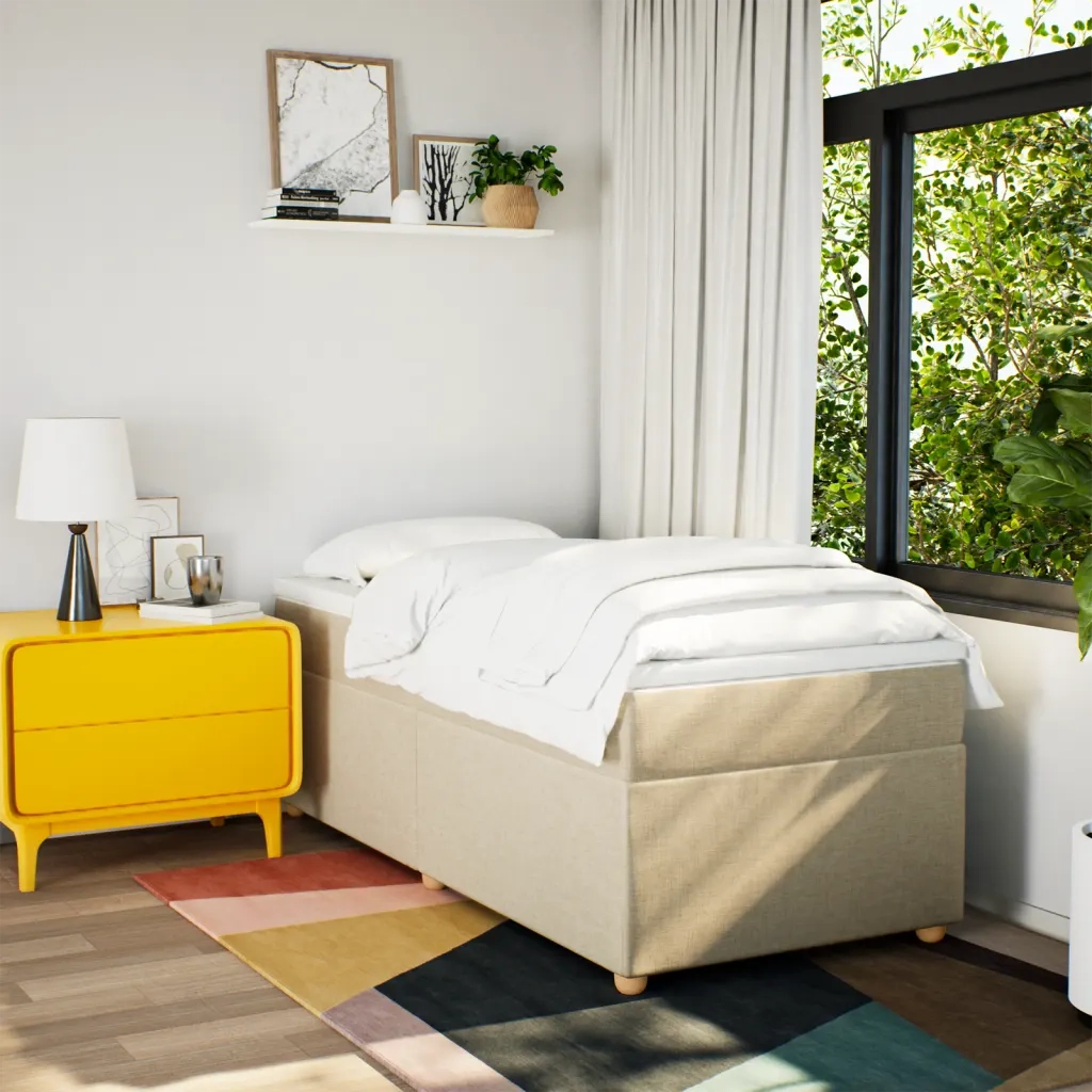 Giroletto a Molle con Materasso-Struttura Letto Crema 90x190 cm in Tessuto 575511