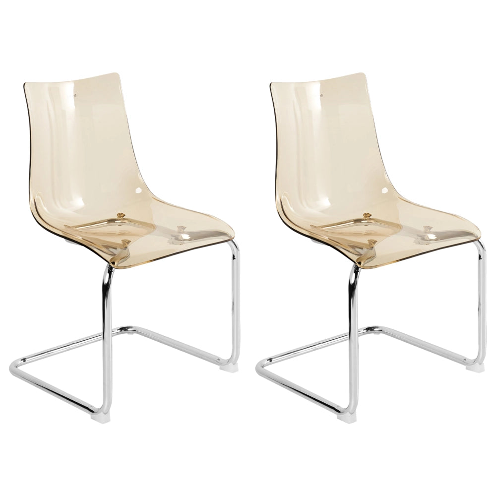Set di 2 sedie da pranzo con seduta in plastica arancione trasparente a sbalzo stile moderno