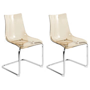 Set di 2 sedie da pranzo con seduta in plastica arancione trasparente a sbalzo stile moderno