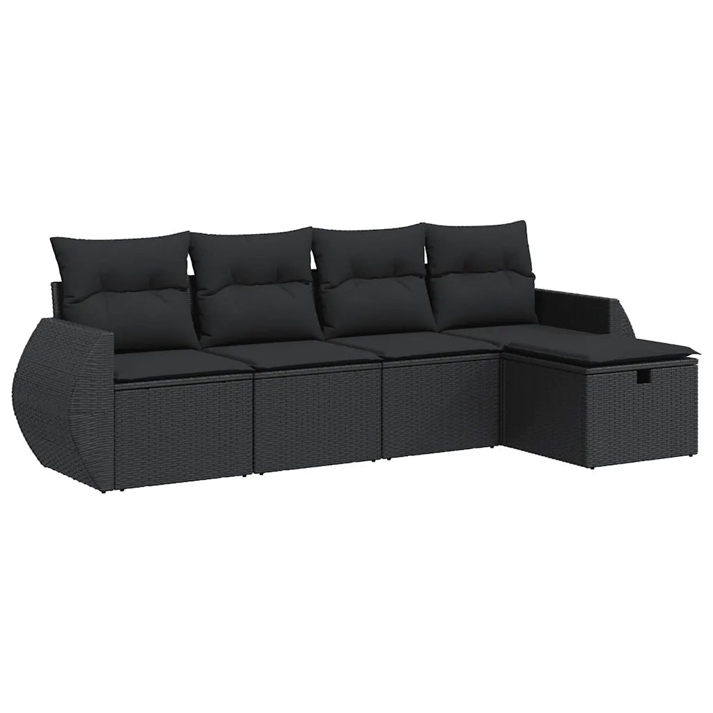 vidaXL Set Divani da Giardino 5 pz con Cuscini in Polyrattan Nero